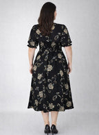 Vestido Chemise Midi em Viscose com Linho Botões e Bolsos Preto